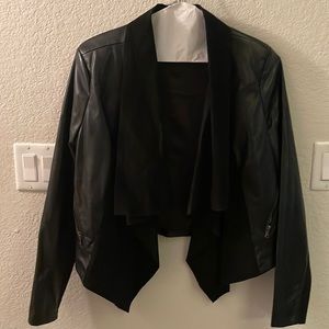 Faux leather & Suede cropped Moto with please draped front